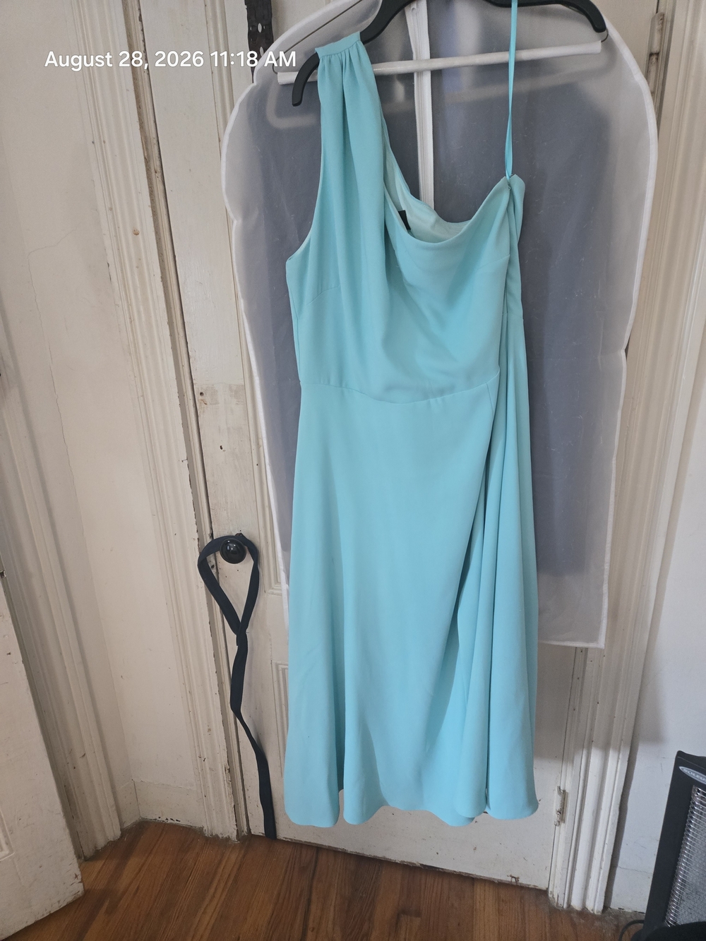 Ann Taylor One-Shoulder Draped Aqua Cocktail Dress